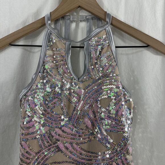 Weissman Big Girls Dont Cry Fringe Halter Silver Dance Costume Size SA Lined - Picture 4 of 12